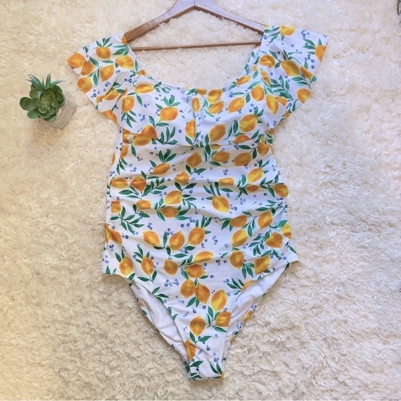 NWT Kona Sol lemon citrus ruffle one piece swimsuit - Picture 1 of 9